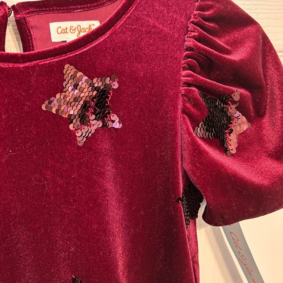 NWT Girls' Velvet Star Dress - Burgundy - Picture 4 of 9
